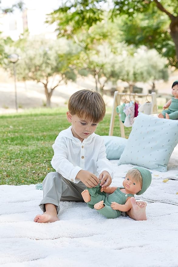 Miniland Knitted Doll Outfit 38cm – Overall & Beanie Hat