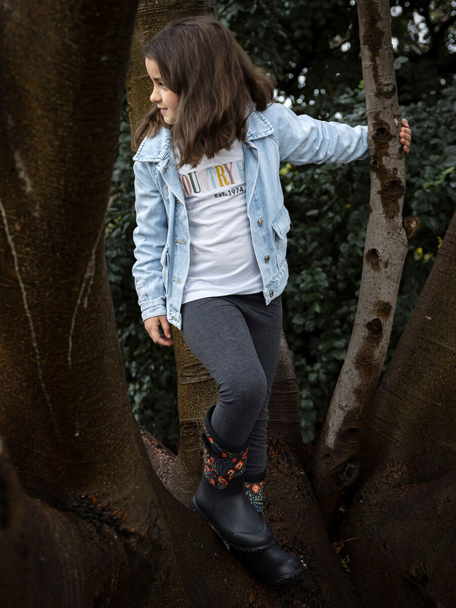 Bogs Kids K York Super Flower Insulated Rainboots - Black Multi