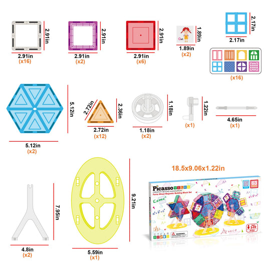 PicassoTiles 63 Piece Magnet Tile Ferris Wheel Building Set