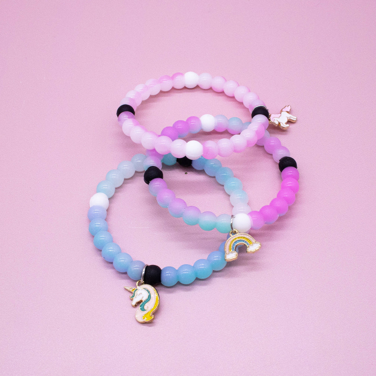 Frog Sac Glow in the Dark Unicorn Charm Bubble Bracelets, 3-Pack