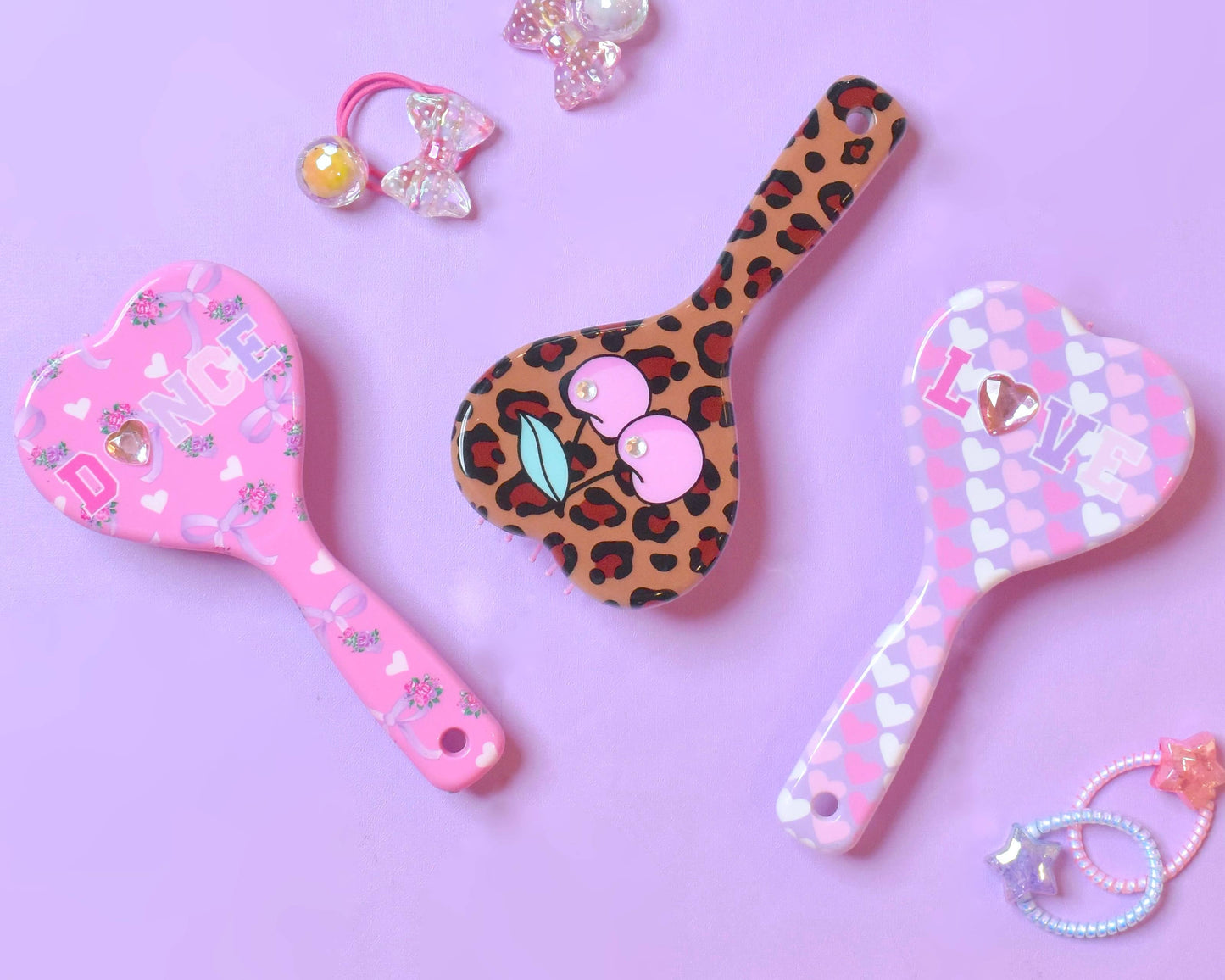 OMG Accessories - 'Love' Heart Printed Heart Shaped Hairbrush
