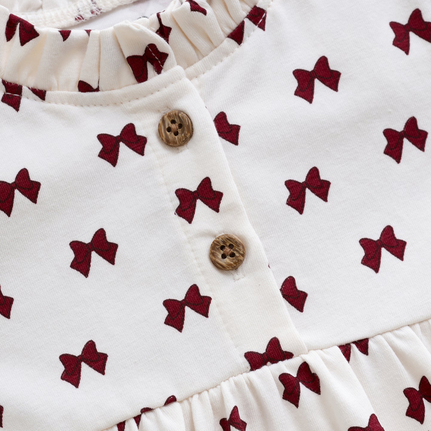 Minymo - Bows on Cream Dress Onesie with Buttoned Collar - 3M