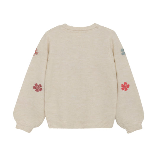 Minymo Flower Embroidered All Over Knit Pullover Sweater Sandshell