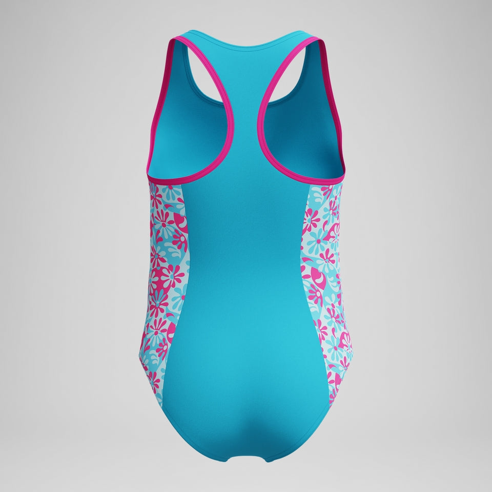 Speedo - Girls Print Spliced Racerback One Piece Blue/Pink