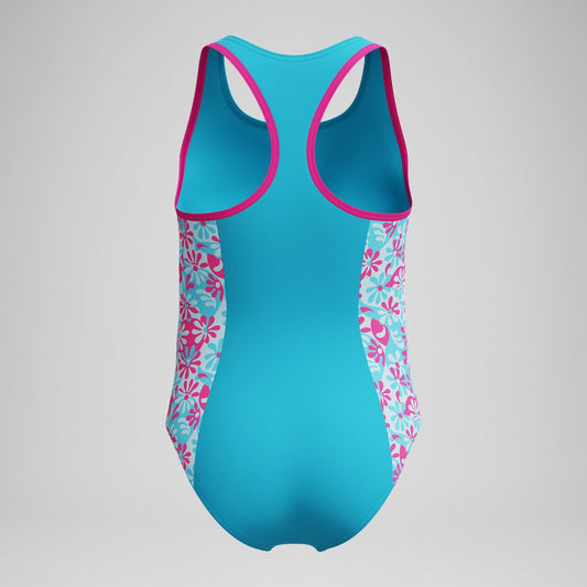 Speedo - Girls Print Spliced Racerback One Piece Blue/Pink