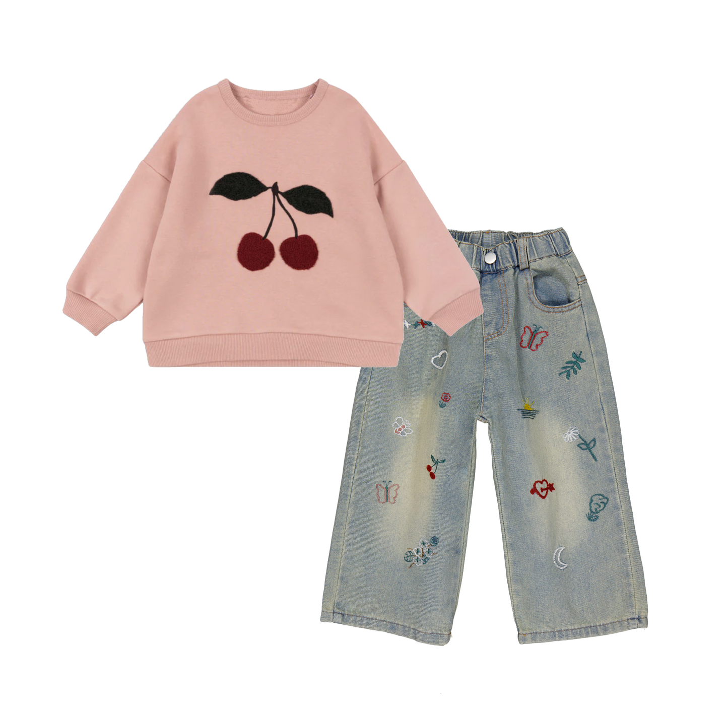 Joe's Jeans Girls Cherry Sweatshirt and Wide Leg Jeans Set