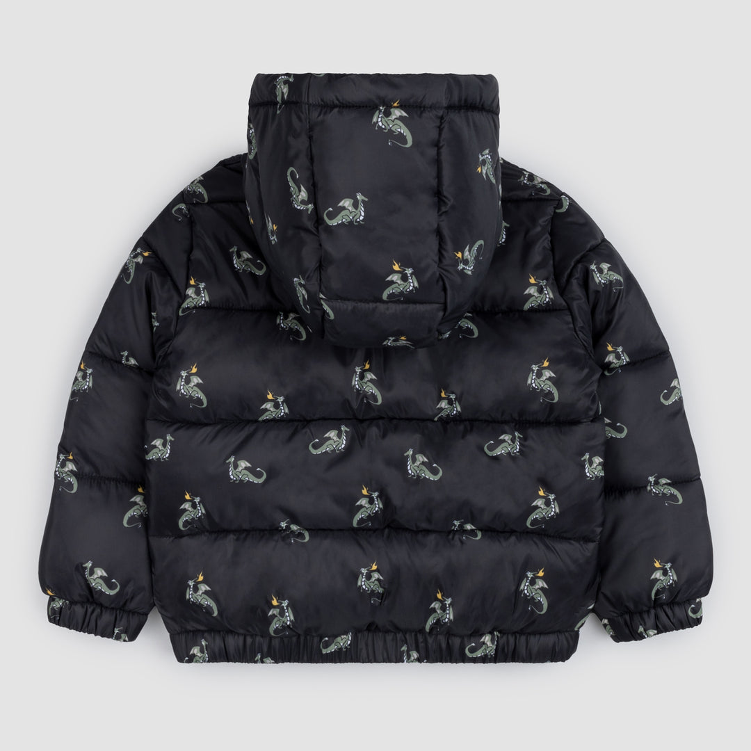 Miles The Label - Dragon Print On Black Hooded Packable Jacket