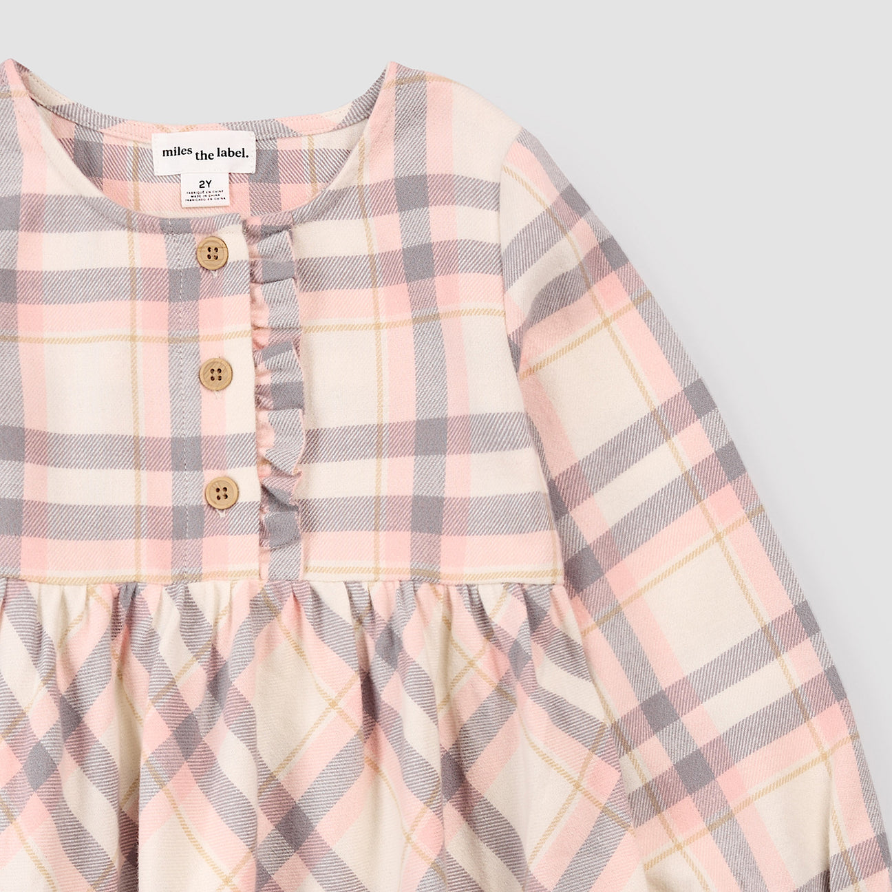 Miles The Label Pink Plaid Flannel Dress - Beige
