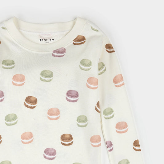 Petit Lem - Macaron Print on Antique White PJ Set