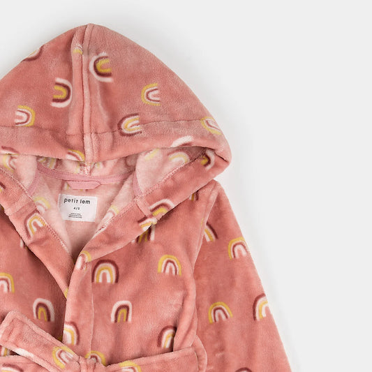 Petit Lem - Rainbow Print on Pink Plush Robe