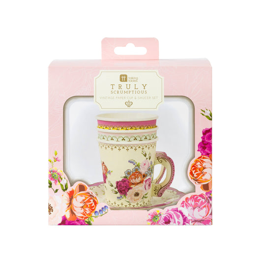 Talking Tables USA - Vintage Teacups and Saucers Set | 12 Pack | Tea Party |