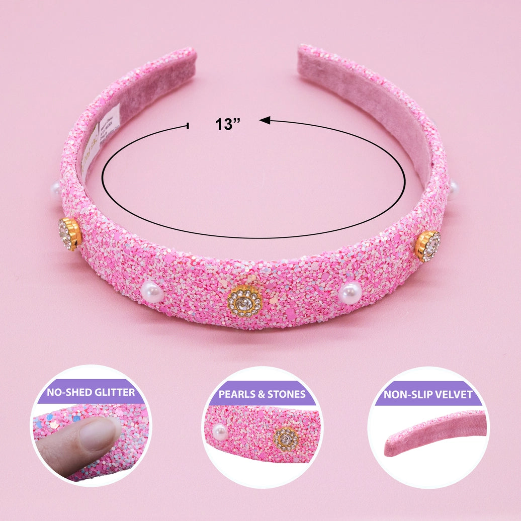 Frog Sac - Embellished Glitter Headband (Pearl & Rhinestone Studs)