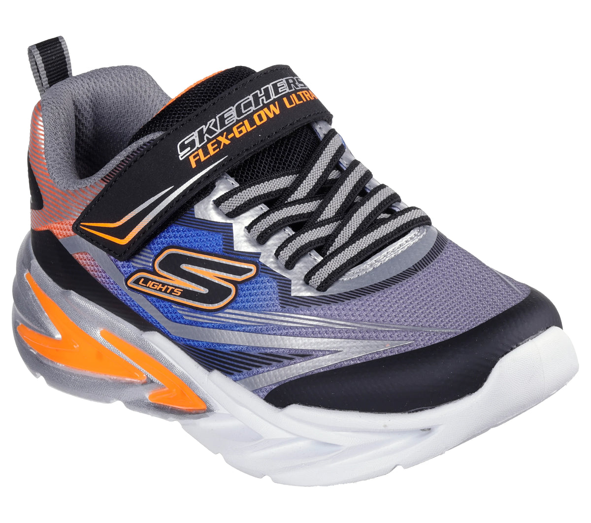 Skechers S-Lights Flex-Glow Ultra boys' light-up sneaker in Black/Silver