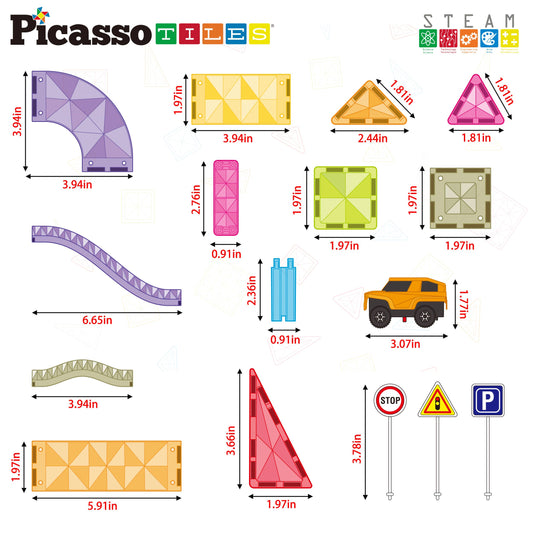 PicassoTiles 60pc Travel Size Magnetic Tile Race Track Set