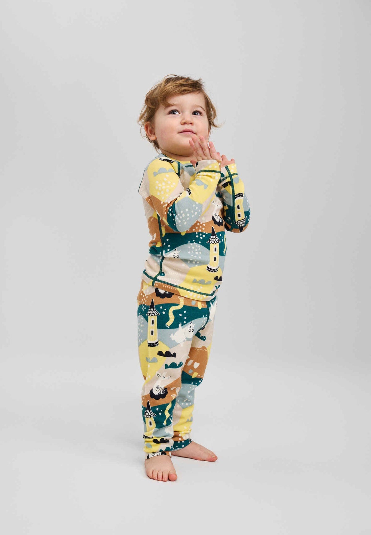 Reima Wool & Bamboo Thermal Set, Moomin Trivsam, Deeper Green – Detail View