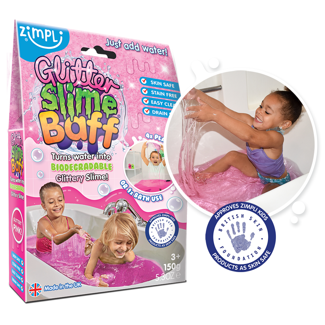 Zimpli Bio Glitter Slime Baff Kids Sensory Bath Toy