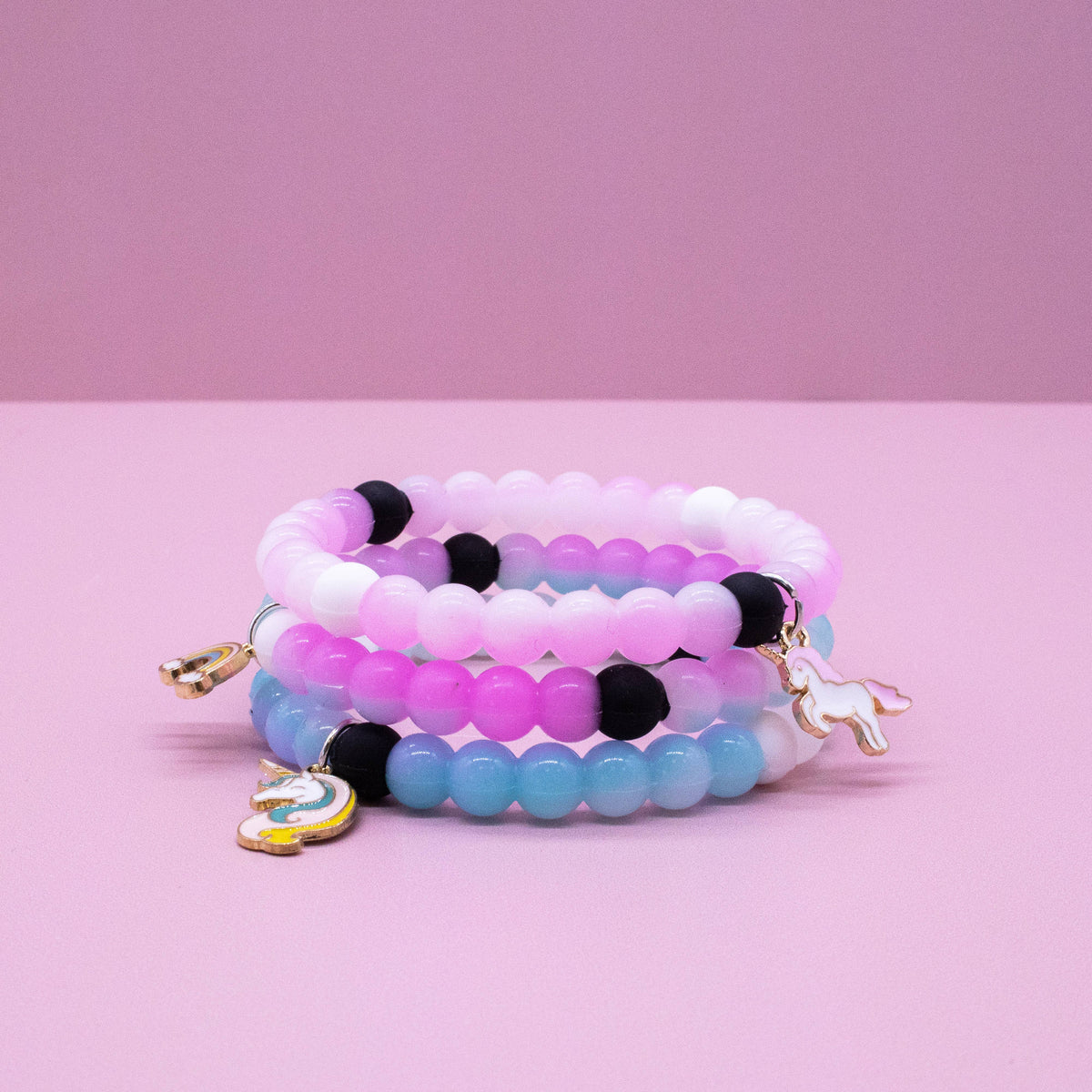 Frog Sac Glow in the Dark Unicorn Charm Bubble Bracelets, 3-Pack