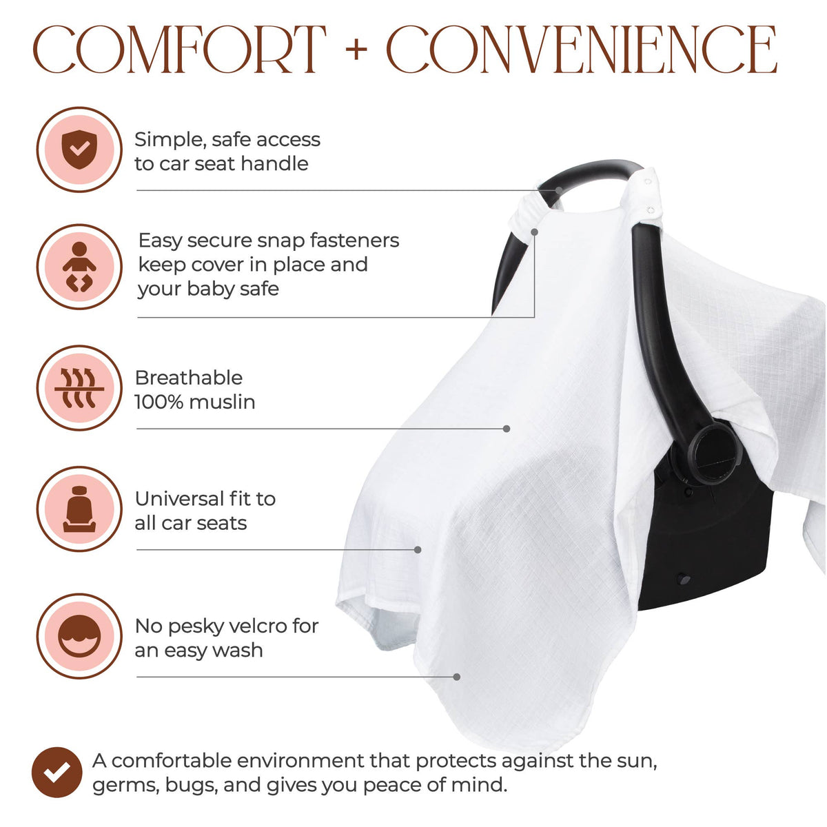 Comfy Cubs - Muslin Cotton Baby Car Seat Cover By Comfy Cubs: Sage