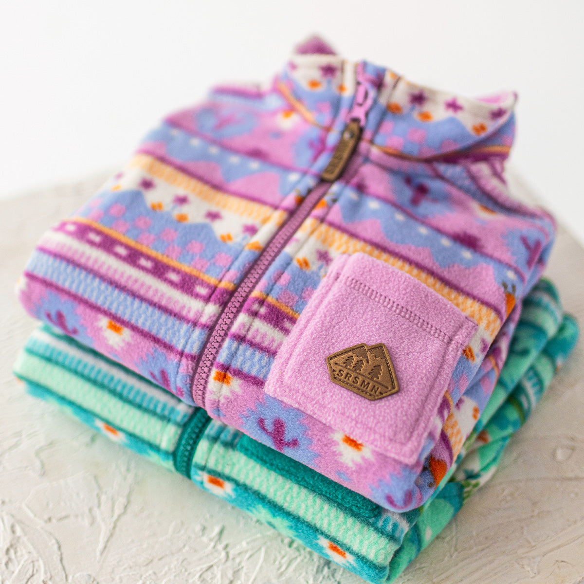 Souris Mini - Purple patterned fleece jacket