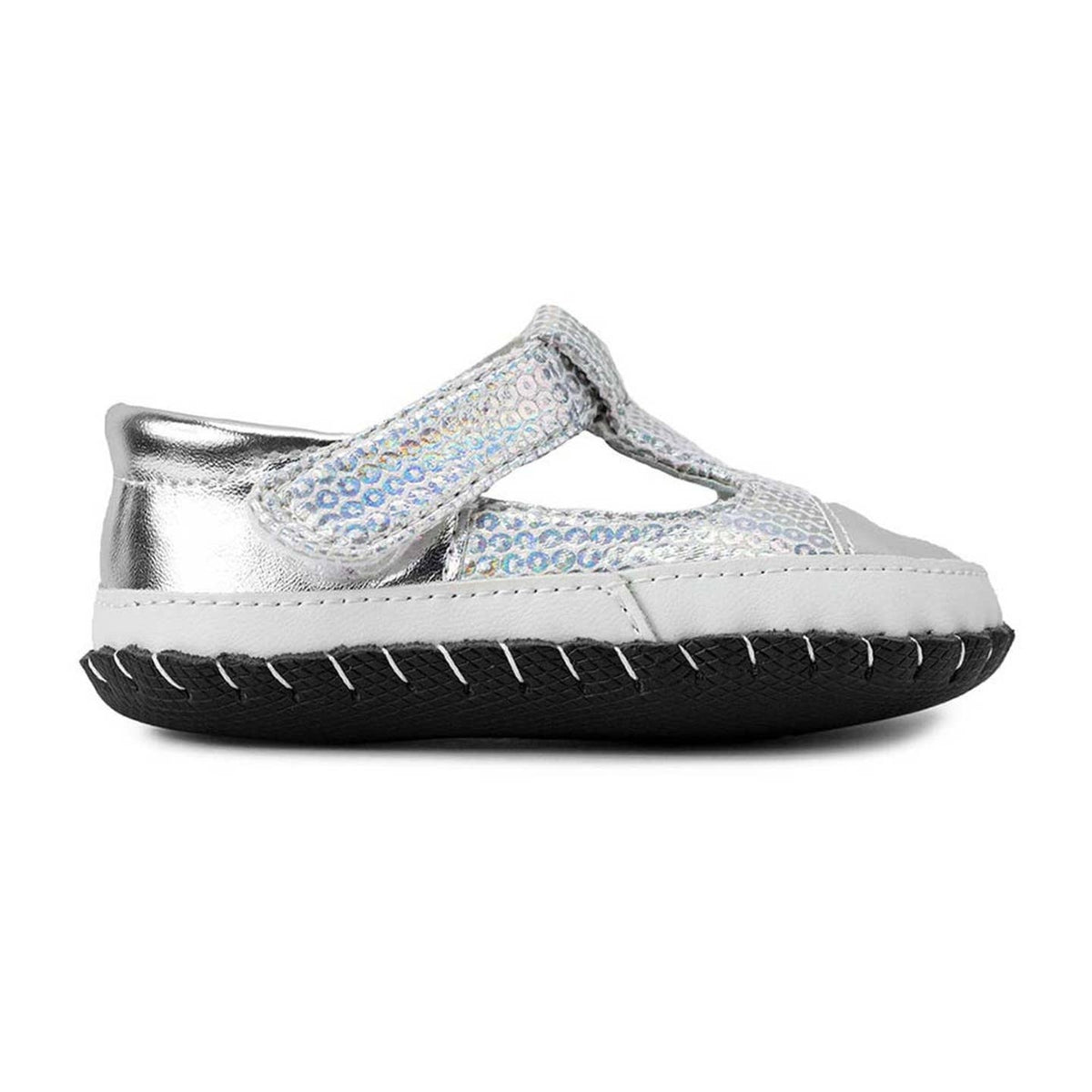 Pediped Ruby Soft Sole Baby T Strap Shoe Metallic Sequin
