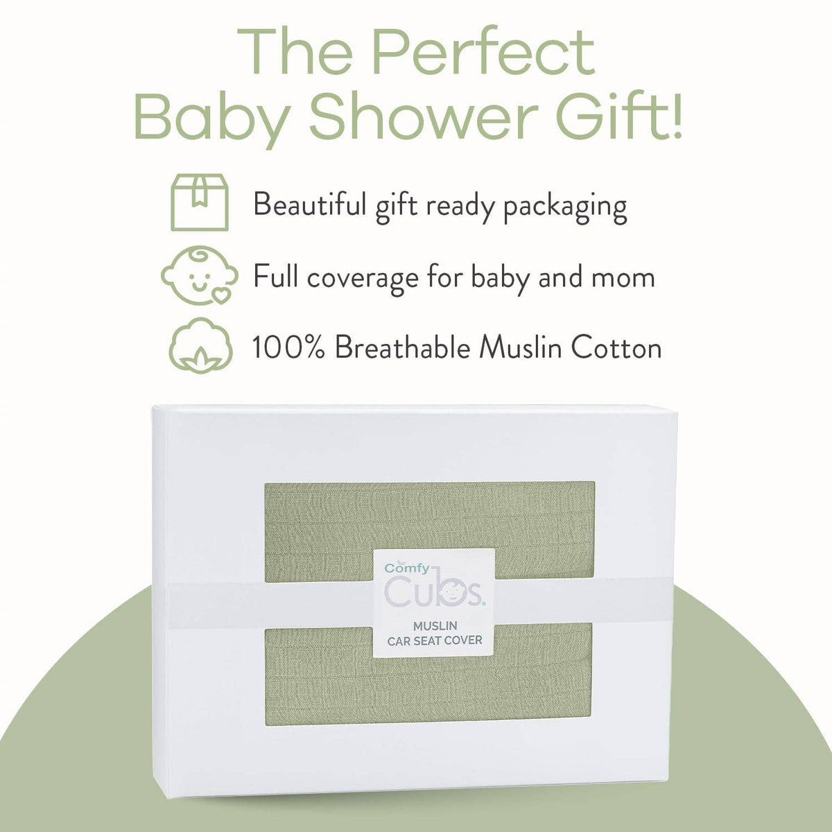 Comfy Cubs - Muslin Cotton Baby Car Seat Cover By Comfy Cubs: Sage