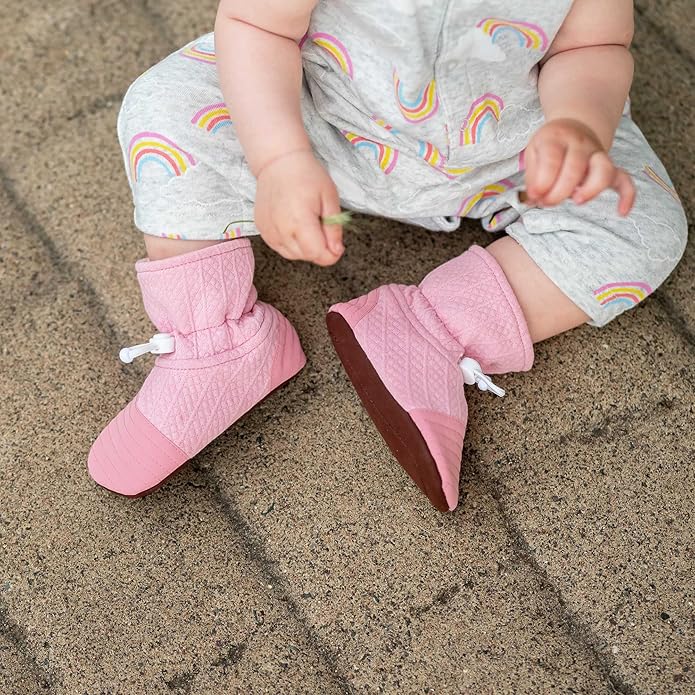 Jan & Jul - Adjustable Stay-Put Lite Booties for Babies, Cotton Blend - Dusty Pink