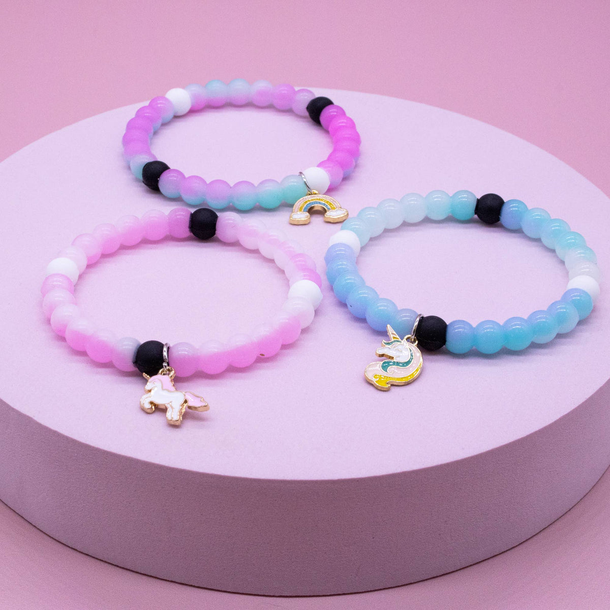 Frog Sac Glow in the Dark Unicorn Charm Bubble Bracelets, 3-Pack