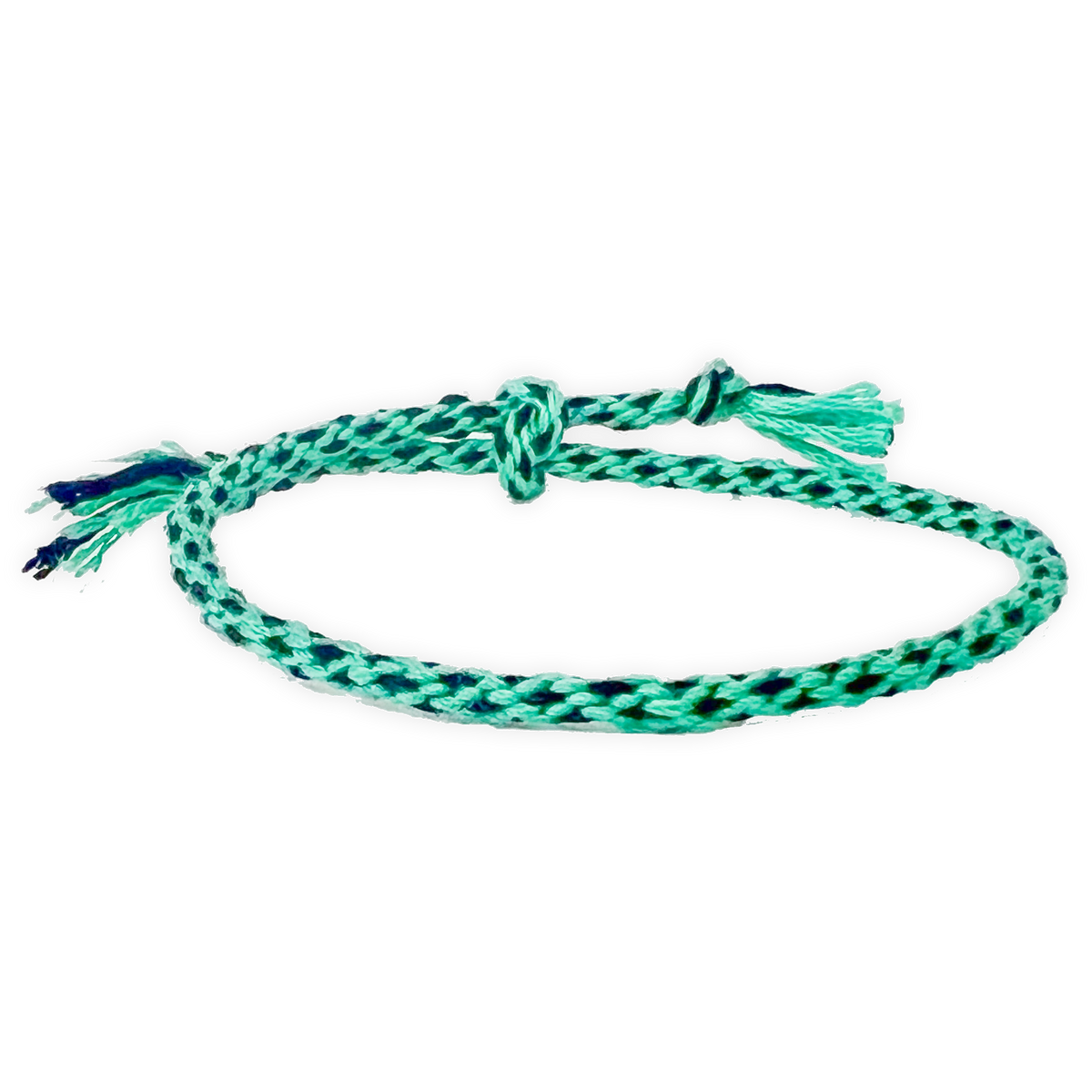 Braided green bracelet on a white background