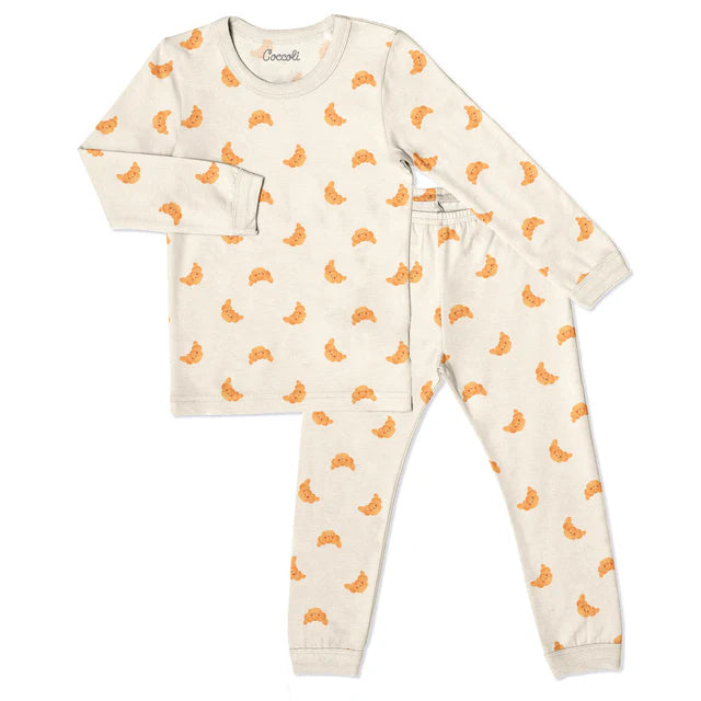 Coccoli Long Sleeve Modal Pyjama - Croissant On Beige