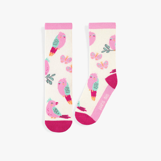 Souris Mini - Cream socks with bird patterns