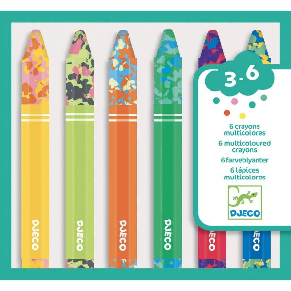 Djeco - Multicolored Wax Crayons - 6PCs