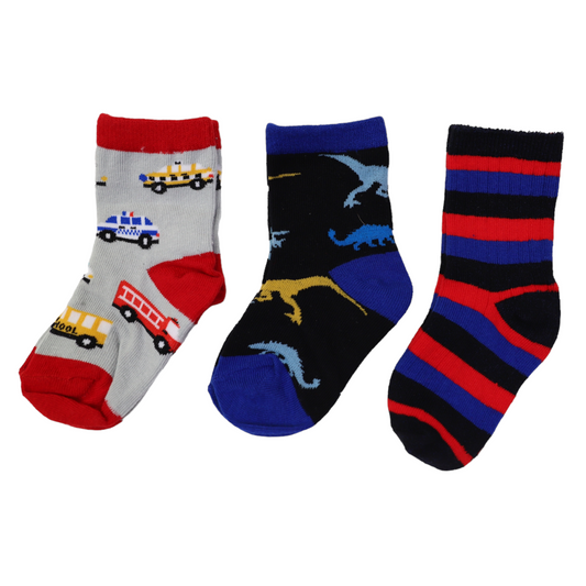 Korango - Cars & Dinosaur Socks 3pk Assorted