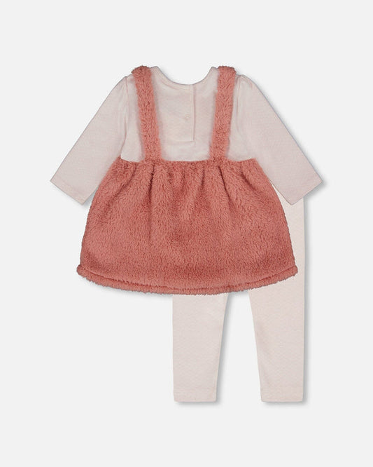 Deux par Deux - Bi-Material Dress And Leggings Set Old Pink