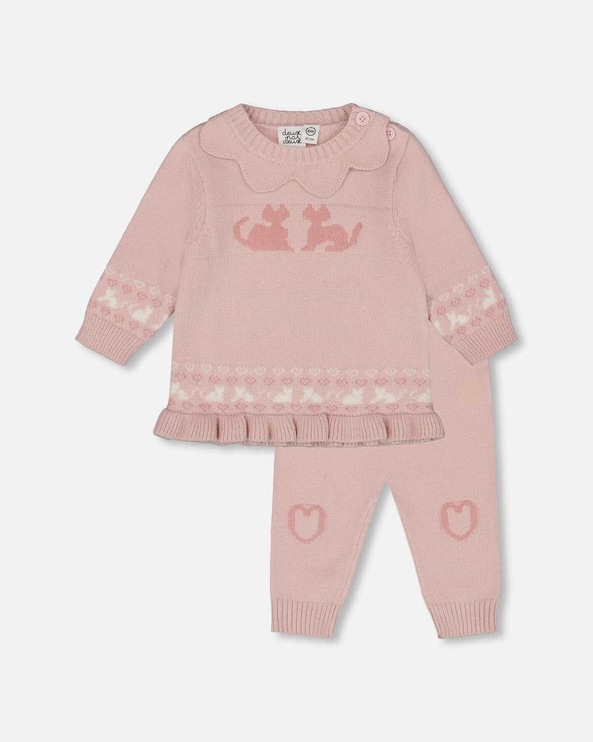 Deux par Deux - Knitted Top and Pant Set - Light Pink