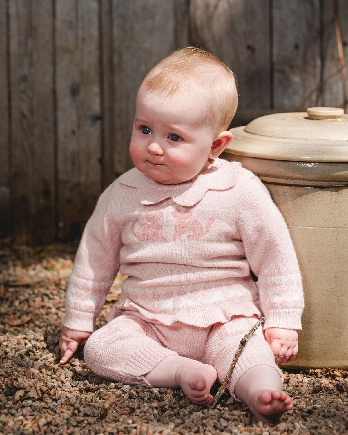 Deux par Deux - Knitted Top and Pant Set - Light Pink