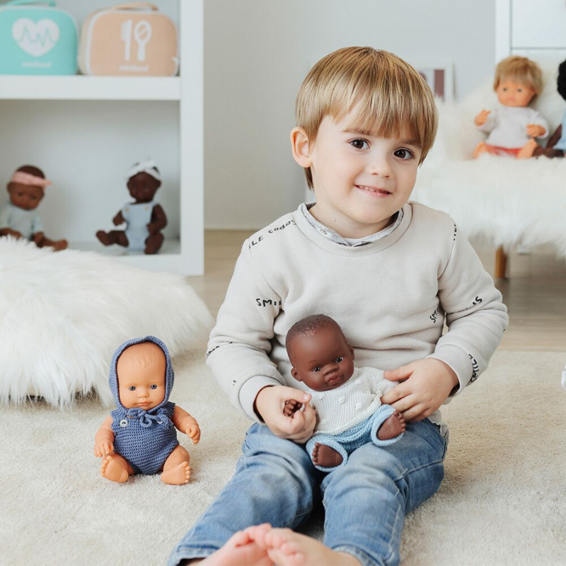 Miniland Knitted Doll Outfit 38cm – Romper & Bonnet Beige