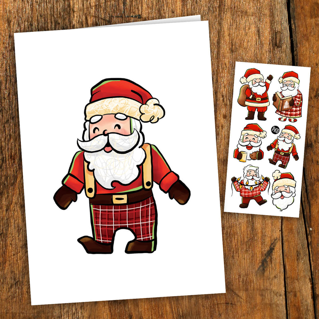 Pico Greeting Card + Temporary Tattoo - Santa Claus in Pajamas