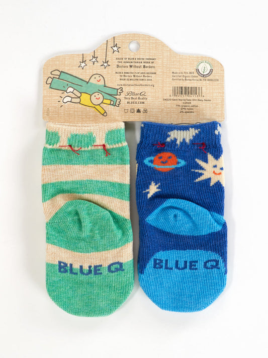 Blue Q - Might Save The World/ Where's A Good Place To Take A Sh*t Around Here? Baby Socks (0-12M)
