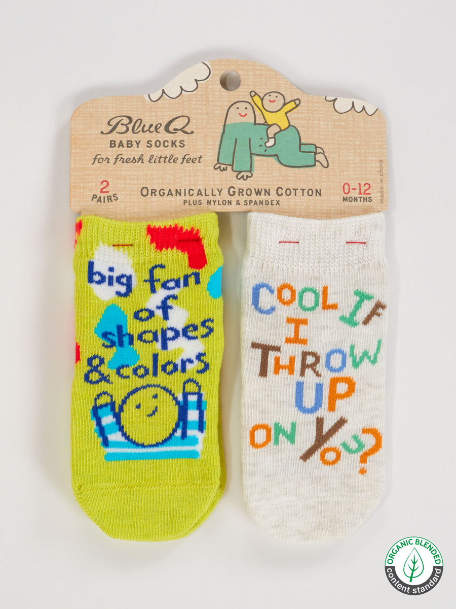 Blue Q - Big Fan Of Shapes & Colors/ Cool If I Throw Up On You? Baby Socks (0-12M)