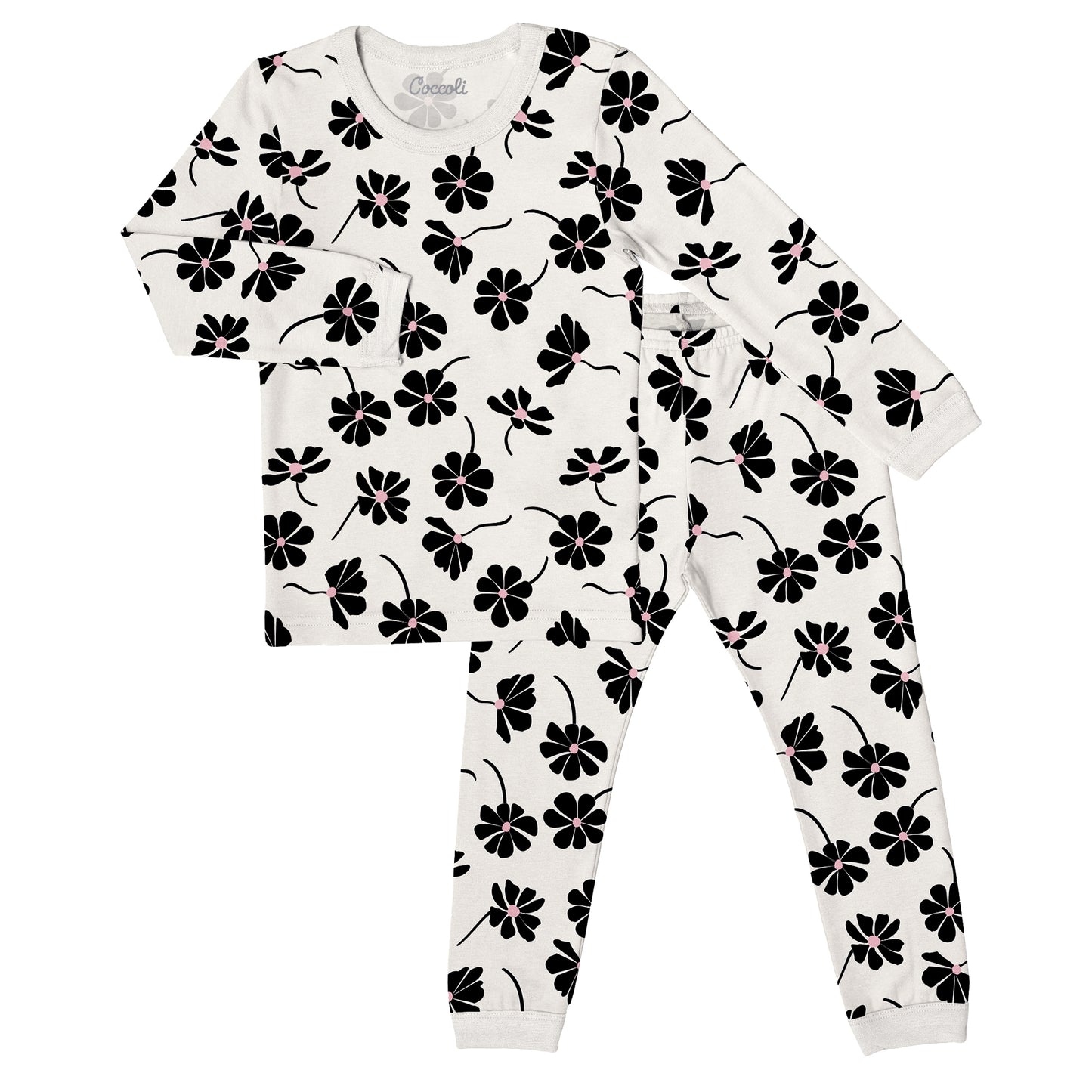 Coccoli Cotton Modal 2 pc Pyjama Black Flowers on Oat 3Y
