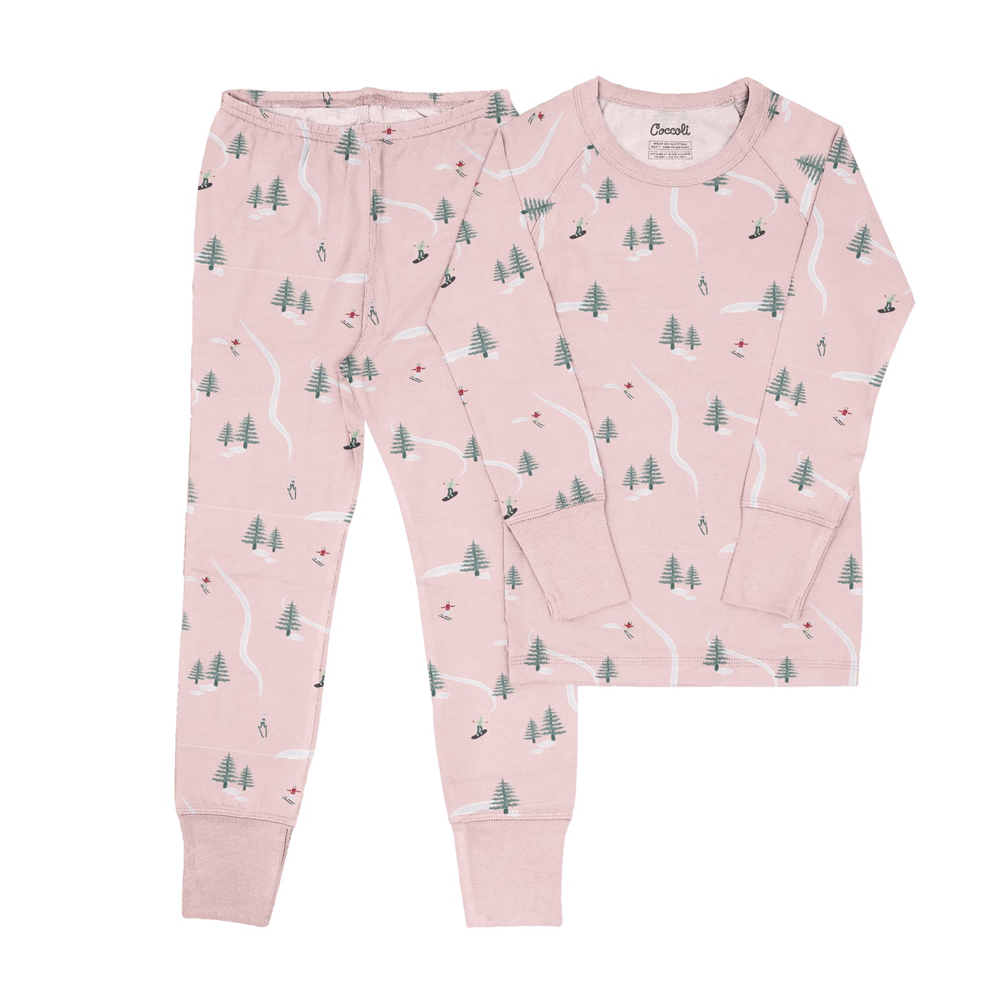 Coccoli Modal Long Sleeve Pyjama - Skiers on Pink - 3Y