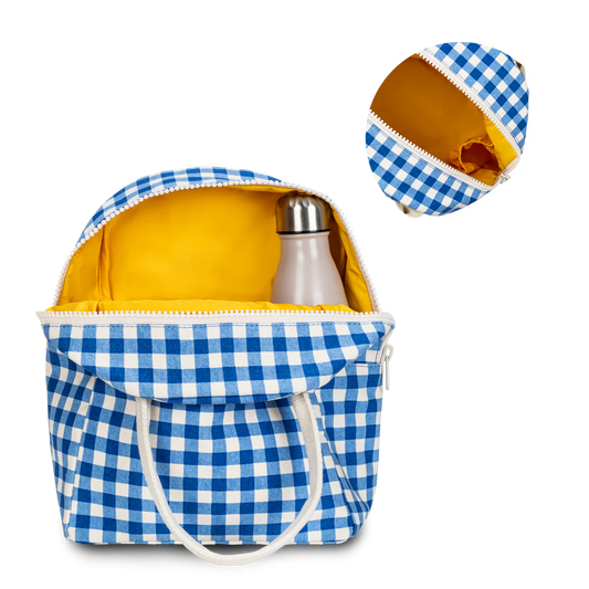 Fluf Zipper Lunch Bag- Gingham Blue