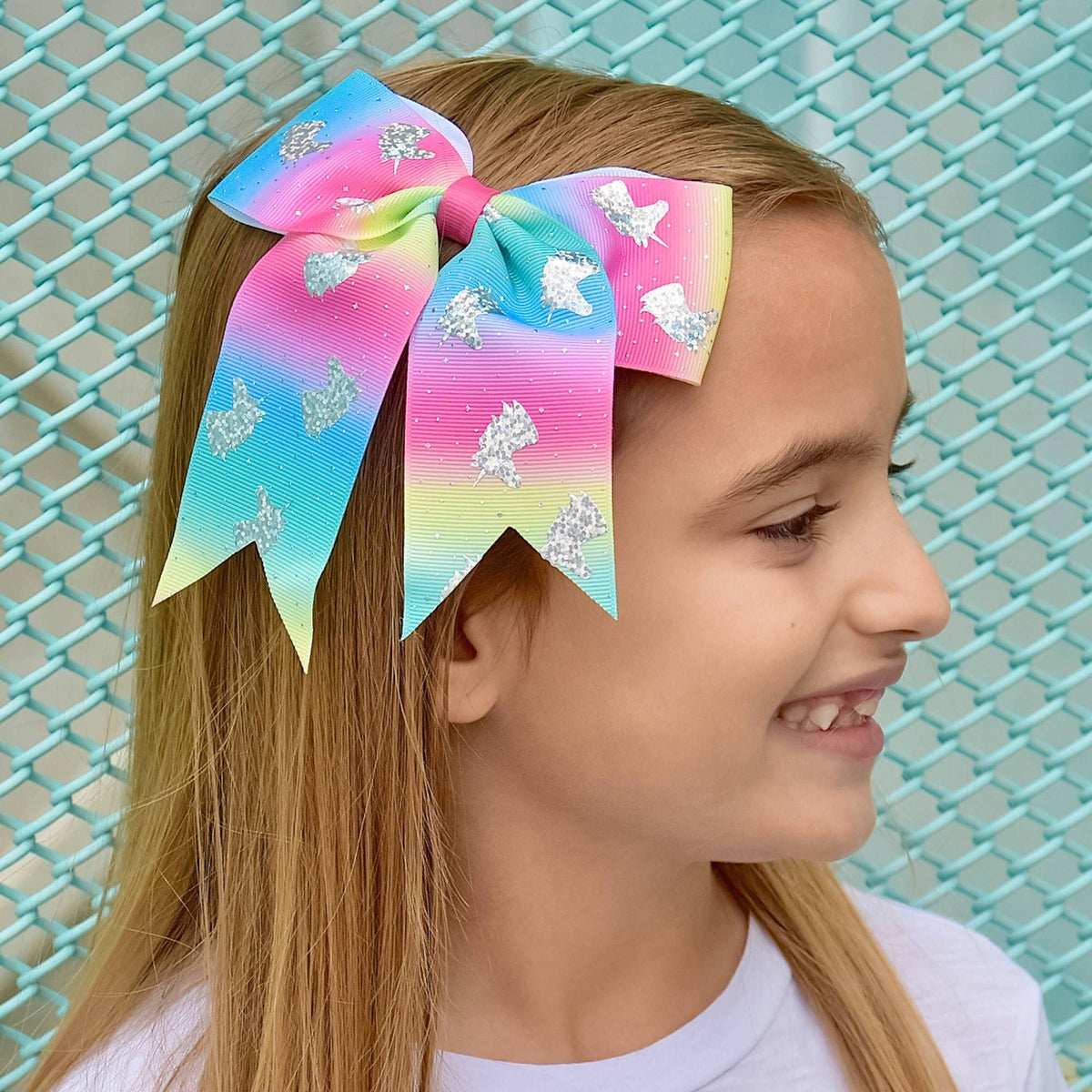 Frog Sac Large Unicorn Glitter Hair Bows, 4-Pack