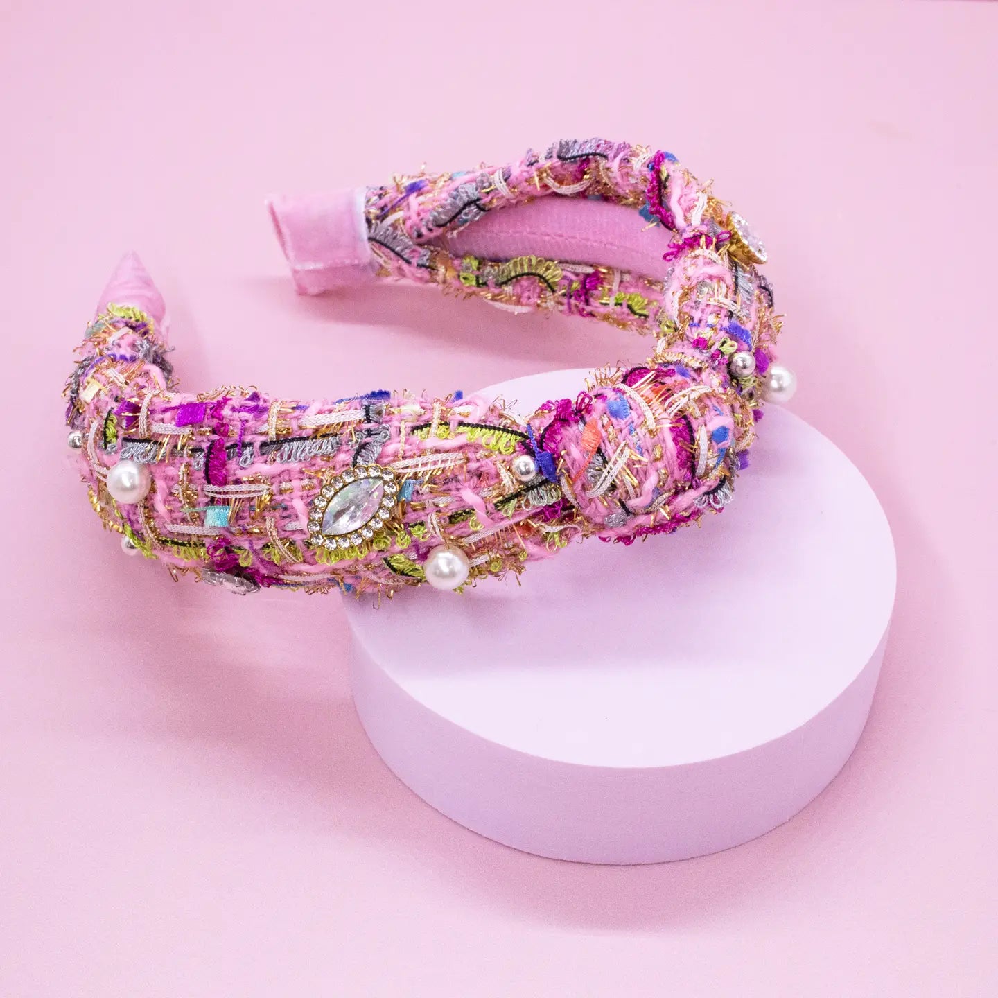 Frog Sac - Kids Knot Headband - Embellished Rhinestone Pearl Tweed