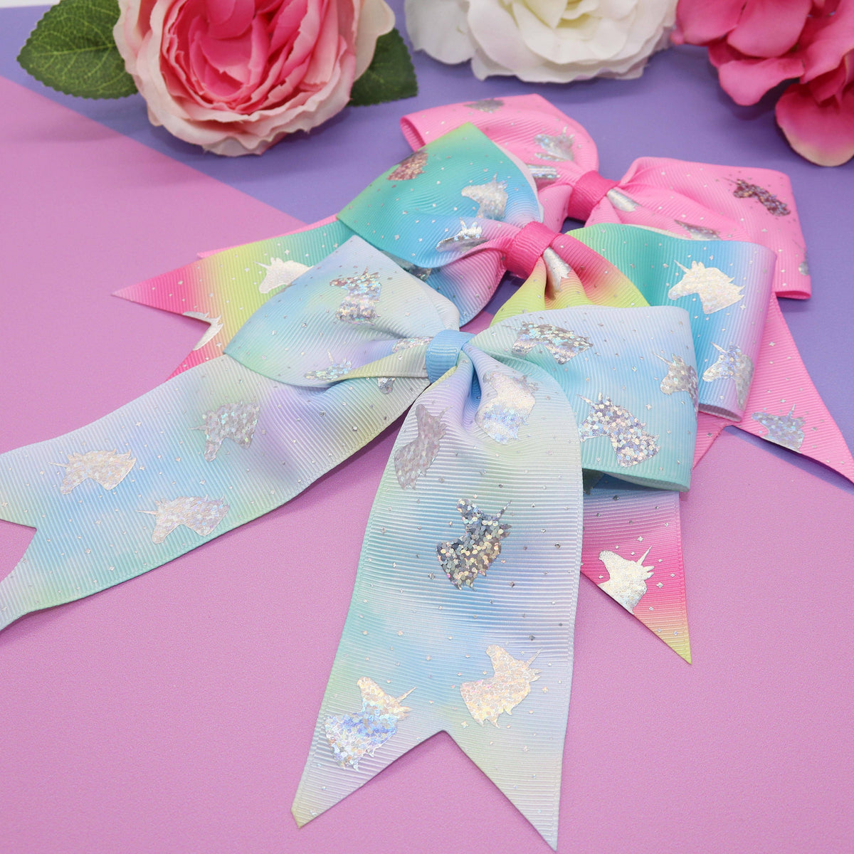 Frog Sac Large Unicorn Glitter Hair Bows, 4-Pack