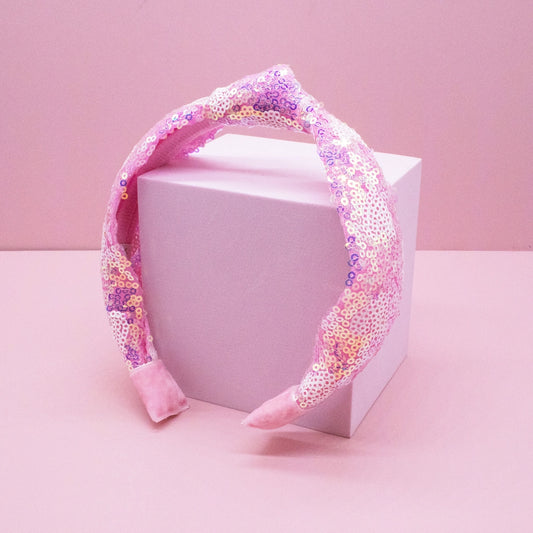 Frog Sac - Kids Knot Headband - Pink Sequin Heart Valentine's Day