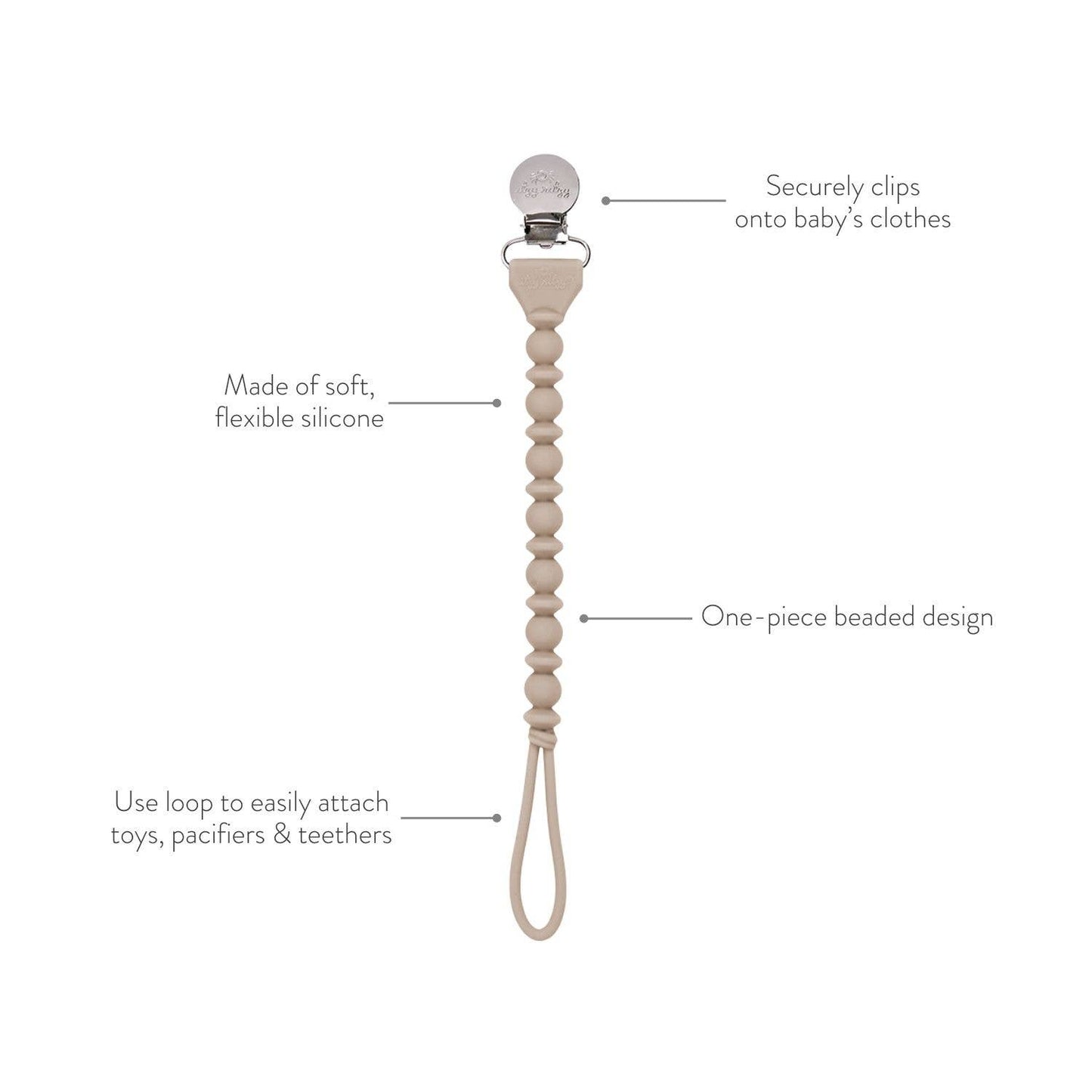 Itzy Ritzy - Sweetie Strap™ Silicone One-Piece Pacifier Clips: Pink and Silver Beaded