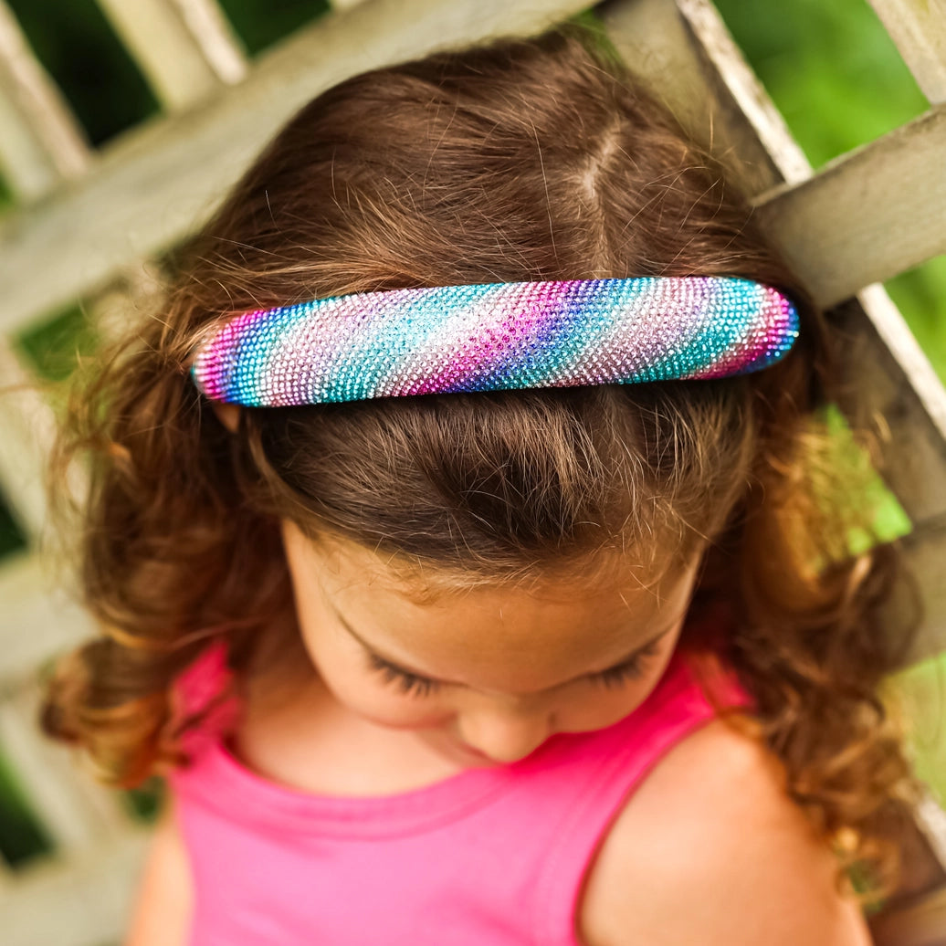 Frog Sac - Rhinestone Headband - Padded Rainbow Hair Band