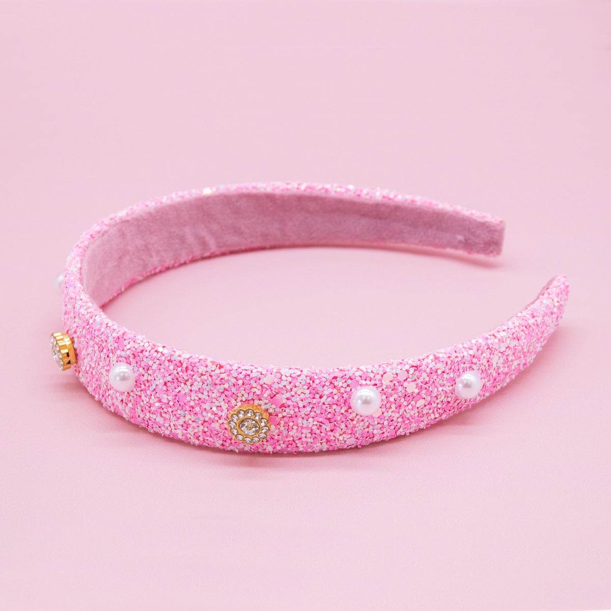 Frog Sac - Embellished Glitter Headband with Pearl & Rhinestone Studs
