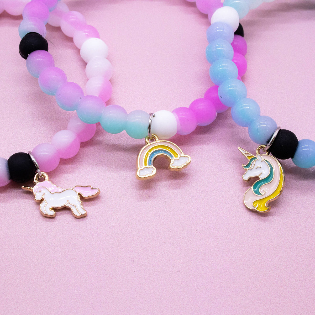 Frog Sac Glow in the Dark Unicorn Charm Bubble Bracelets, 3-Pack